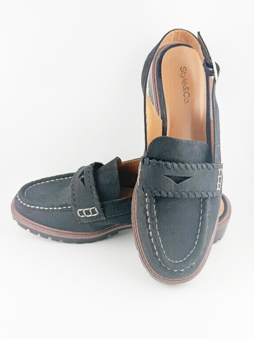 Style & Co. Mabbie Black Lug-Sole Slingback Penny Loafers - Size 7